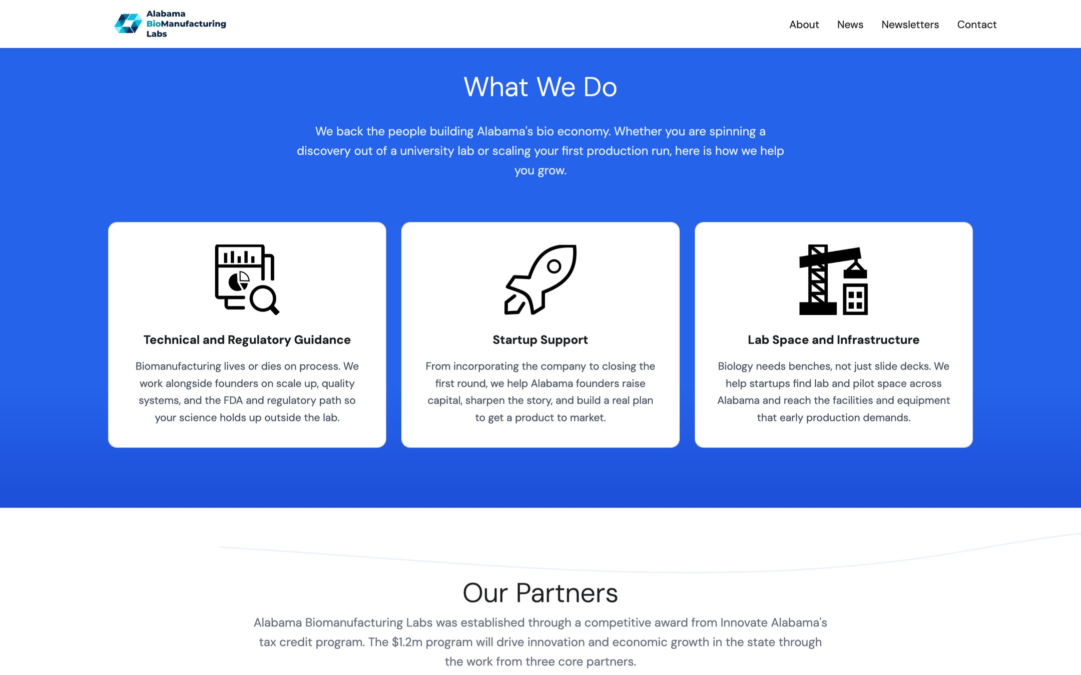 Three commitments on a blue panel covering guidance, support, and lab space