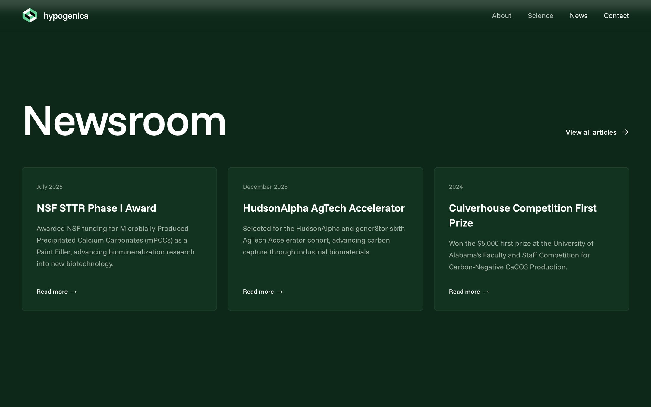 The Hypogenica newsroom listing grants and prizes