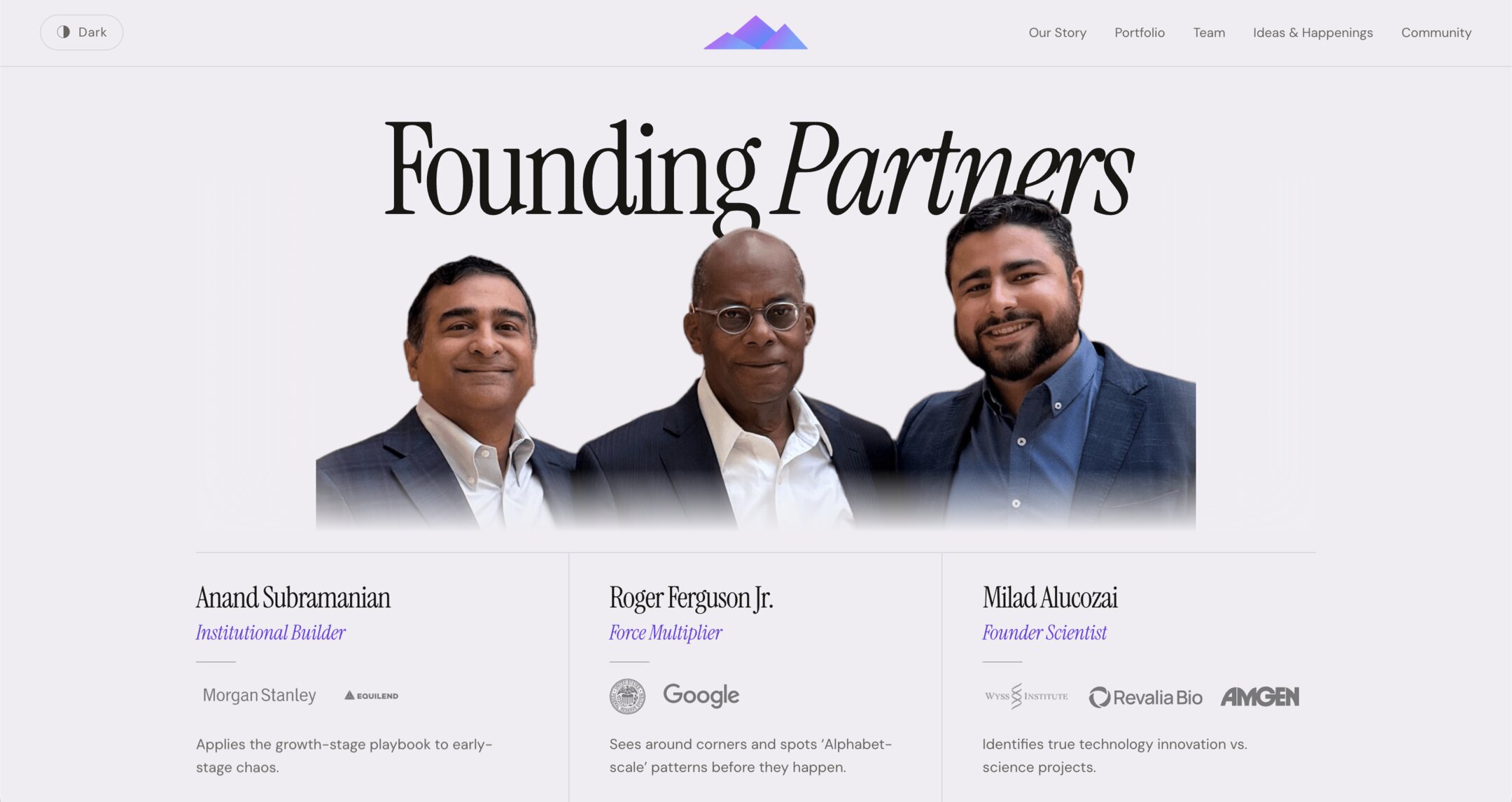 The three founding partners, photographed front and center